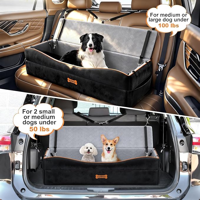 VavoPaw Car Seat for Large Dog, Dog Booster Seats for 2 Medium or 3 Small Dogs Under 100Lbs, Pet Car Seats with 2 Safety Leashes, Dogs Sofa Bed Cushion Add Thick Sponge, Pet Cars Carrier for Travel