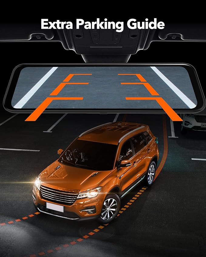 WOLFBOX G850 12" 4K Rear View Mirror Camera with 5.8GHz WiFi and Voice Control, Smart Mirror Dash Cam Front and Rear, Backup Camera with 1080P, Dash Cam with WDR, Includes 64GB Card & GPS