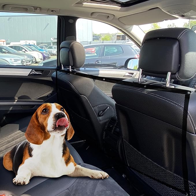 Dog Car Net Barrier, 43"×28" Automotive Pet Barrier Net, Adjustable Pet Mesh Divider for Back Seat, Backseat Mesh Fence for Pets & Kids, Easy to Install, Universal Car Accessories (Large)