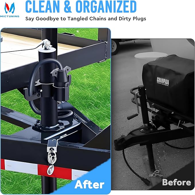 MICTUNING Upgraded Trailer Towing Organizer, 7 Way Plug Heavy Duty Trailer Chain Wire Harness Holder, Anti-Rust High Hardness Aluminum Metal RV Accessories