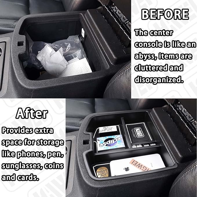 HGWEI Center Console Organizer Compatible with 2007-2014 Chevy Silverado GMC Sierra Avalanche Tahoe Suburban Yukon Yukon XL Accessories, Floor Mounted Center Console ONLY, White Trim