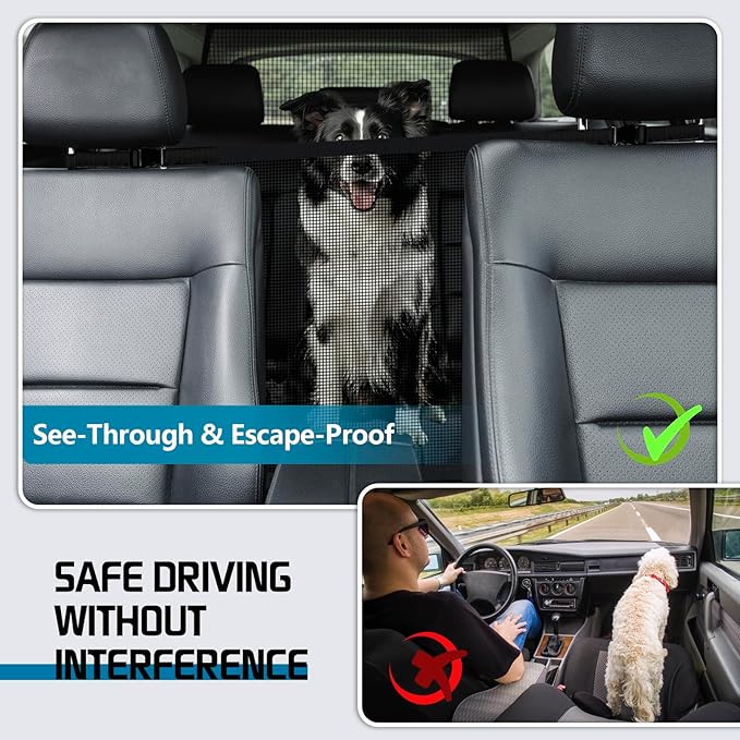 Dog Car Barrier Net,Adjustable Mesh Fence with Ropes & Hooks One-Piece Design Universal for Cars, SUVs, Pickups, Trucks and Vans (21x21 Inches)