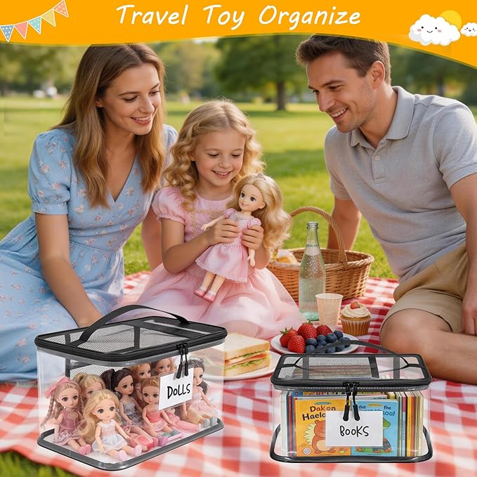 6 Pack Large Toy Storage Bags, Clear Toy Organizer with Labels, Waterproof PVC Toy Organization and Storage for Building Blocks, Puzzles, Dolls and Board Games, for Kids Ages 3+