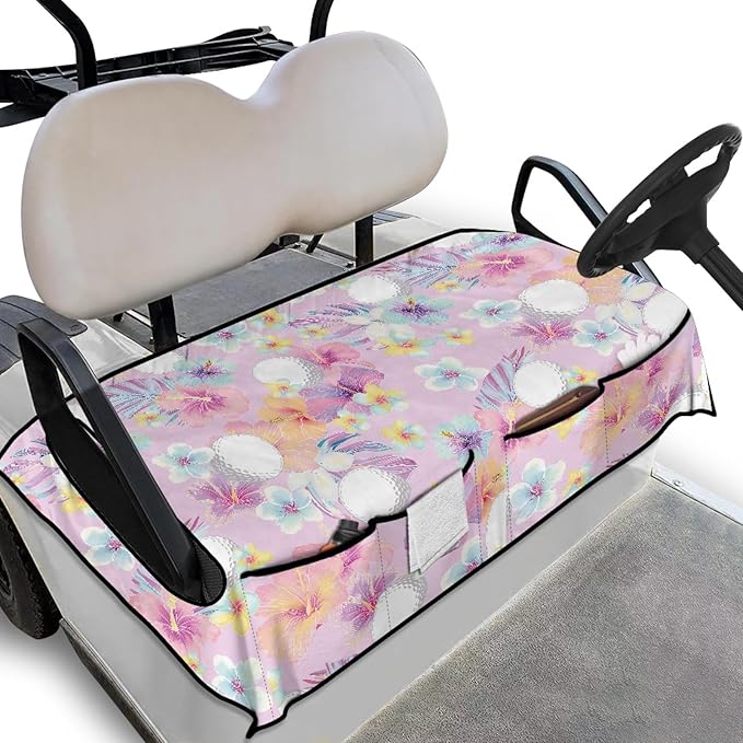 Universal Golf Cart Seat Cover with 4 Pockets Soft Golf Cart Seat Towel Blanket Fits 2-Seat Golf Carts