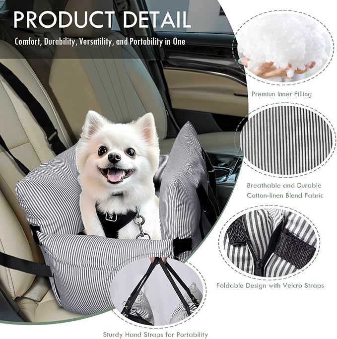 Dog Car Seats for Small Dogs, Small Dog Bed Under 15 lbs, Puppy Car Seat for Travel, Elevated Pet Seat with Safety Belt, Non-Slip Base, and Storage Pockets (Navy)