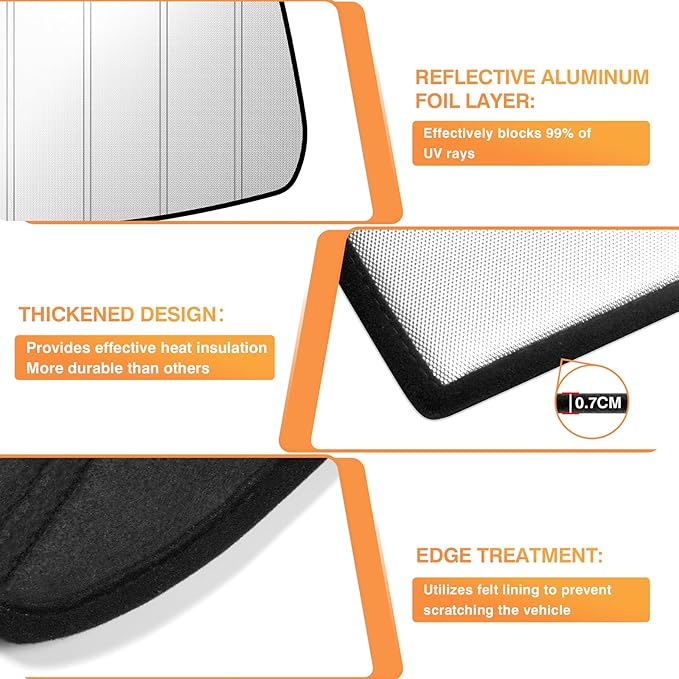 KUST Windshield Sun Shade for Ford F150 2021-2025 2026 Foldable Thicken Window Sunshade UV Protection Keep Cool Sunshield Easy Install Sun Visor Accessories Aluminum Film