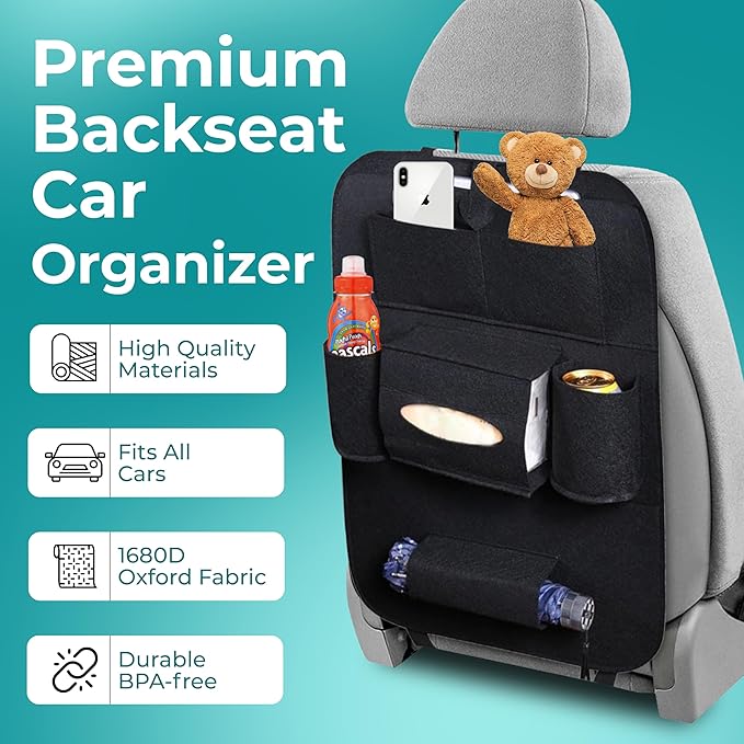 Backseat Car Organizer: Storage Solution with Tablet Holder for Kids, Travel Essentials & Road Trip Comfort”