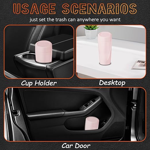 Car Trash Can with Lid-2Pack, Leakproof Garbage Can with 80 Attached Trash Bags, Mini Essential Car Accessories for Interior for Car, Home, Office（Sakura Pink）