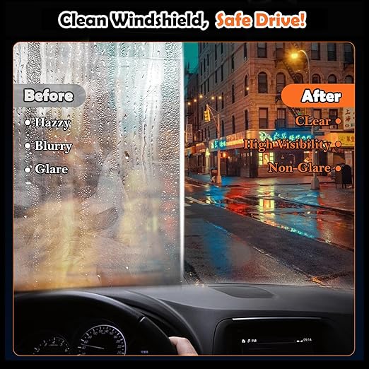Glass Oil Film Remover for Car Windowshield, Windows & Rearview Mirror - Auto Glass Emulsion Cleaner Kit, Remove Grease, Road Grime, Water Sport, Reduce Glare Improve Visibility for Safe Driving