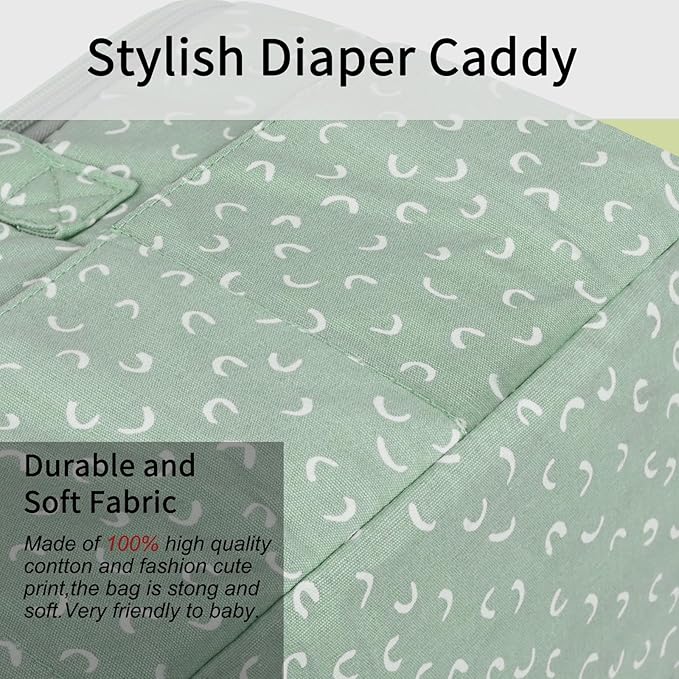 Diaper Caddy Organizer, Baby Basket for Baby Shower With Lid，Car Caddy for New Born，Portable and Foldable Baby Essentials with Handle/8 Side Pockets (cotton print)