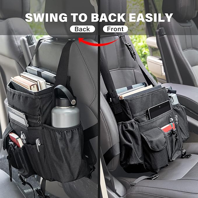 HONJIN Car Front Seat Organizer: Large Capacity Truck Vehicle Passenger Seat Organization and Storage Car Mobile Office Cab Commander Work Van Organizer Law Enforcement Police Patrol Bag - Black