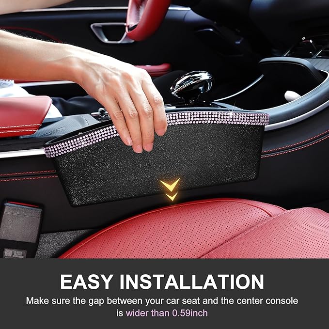 eing 2 in 1 Car Seat Gap Organizer, Front Car Seat Crevice Storage Box, Car Seat Gap Filler with Crystal Diamonds, Adjustable Storage Pocketsfor Glasses, Keys and Phones, 2 - Pack Pink