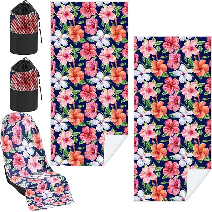 Hahafelt 1 Pack Car Seat Towel Covers with Storage Bag 63 x 32 Inch Athletic Running Towel Seat Sweat Washable Non Slip Cover Gift for Car Outdoor Sport Activities (Summer Flower Hibiscus)