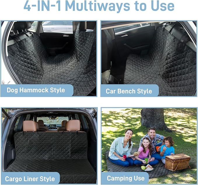 Large Dog Car Seat Cover for Back Seat, Universal Fit Bench Car Seat Cover, Waterproof Dog Hammock for Car with Adjustable Straps, Durable Seat Protector for Cars, Trucks & SUVs, Black