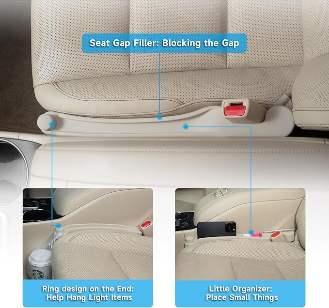 Car Seat Gap Filler Set of 2, Soft Foam Multifunctional Seat Side Gap Filler with Organizer & Hook Function, 3in1 Gap Stopper Universal Fit Car SUV Truck Fill The Gap Between Seat & Console
