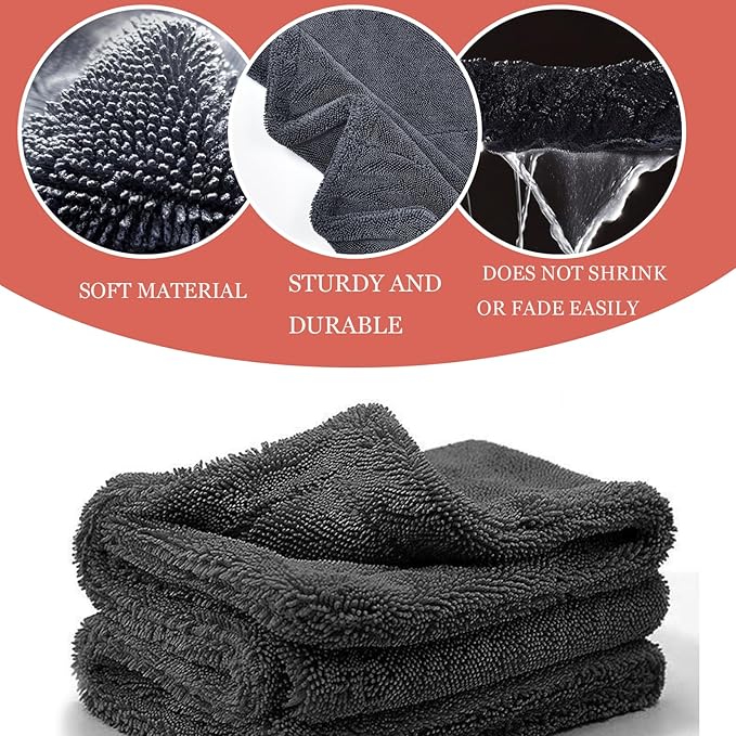 Flash Detail Towel, Black Extra Large 28"X36"Professional Microfiber Car Drying Towel,No Scratch Ultra Absorbent Drying Cloth,for Automotive Detailing Cleaning Accessories Interior and Exterior Wash
