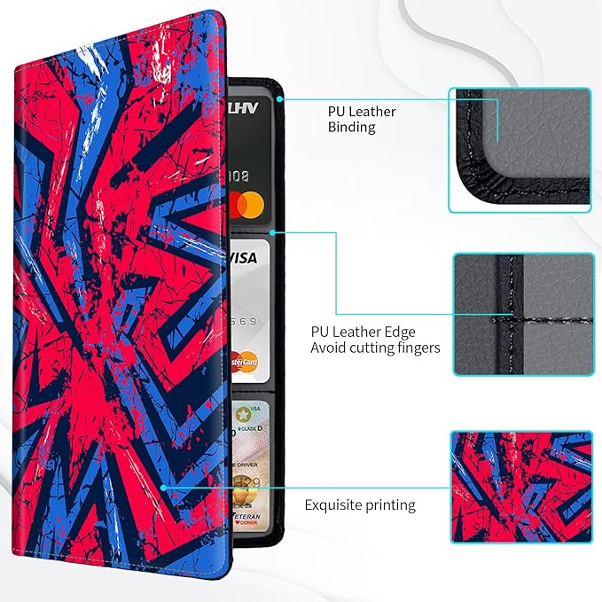 Car Registration and Insurance Card Holder, Vehicle License Documents Glove Box Compartment Organizer Wallet, ID Card Holder for Car Essentials Automobile, Red Blue Abstract