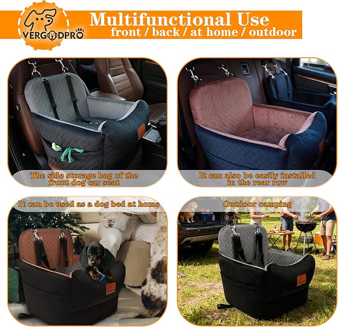 Dog Booster Car Seat for Medium/Small Sized Dogs,Memory Foam and Ultra Soft Fabric Car Pet Bed,Portable Travel Safety and Comfortable Dog Carseat with Washable Removable Cover,Thick Cushion（M-Black）