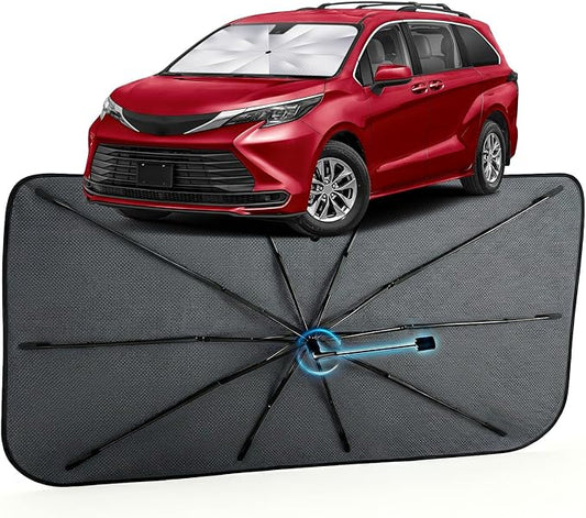 Car Windshield Sun Shade for Toyota Sienna 2021-2026 –[Reflective Coated Fabric] Sunshade Umbrella for Front Window, Car Shades Sun Visor Keep Car Cool and Protects Interior, 1:1 Exact Fit