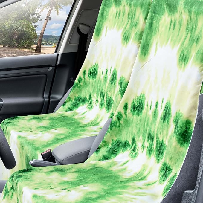 Hahafelt 2 Pack Car Seat Towel Covers with Storage Bag 63 x 32 Inch Athletic Running Towel Seat Sweat Washable Non Slip Cover Gift for Car Outdoor Sport Activities (Green Tie Dye)