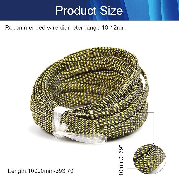 Aicosineg 32.81ft PET Flexible Braided Cable Sleeve 0.4inch Width Wire Loom Sleeving and Organizer Flexible Wire Mesh Sleeve Wrap Protector for TV Audio PC Cords from Pets Chewing Black and Gold