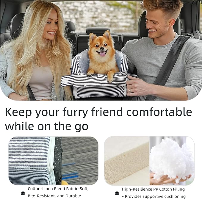 Dog Car Seats for Small Dogs, Puppy Car Seat Under 15 lbs, Small Dog Bed for Travel, Elevated Pet Seat with Safety Belt, Non-Slip Base, and Storage Pockets (Navy)