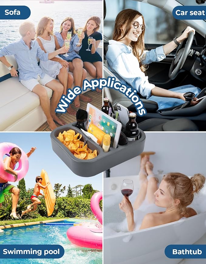 KEMIMOTO Boat Cup Holder -Marine Cup Holders, Boat Caddy Organizer,Snack Table Tray for Sofa or Car Seat