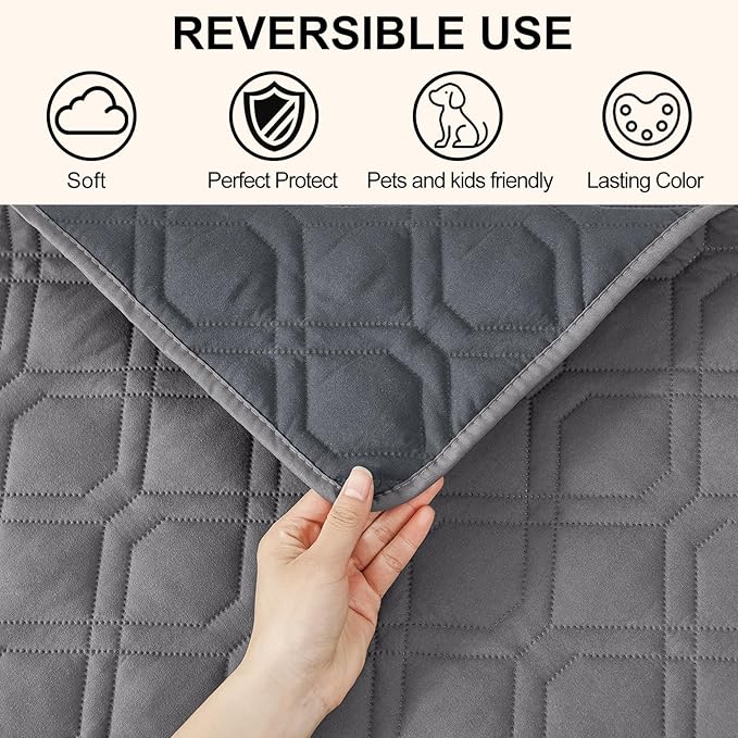 Smiry Reversible Waterproof Couch Covers for Sofa, Washable Dogs Pet Couch Covers for 3 Cushion Sofa Pet Friendly, Water Resistant Furniture Protector Slipcover, Geometric (82"x82", Grey/Dark Grey)
