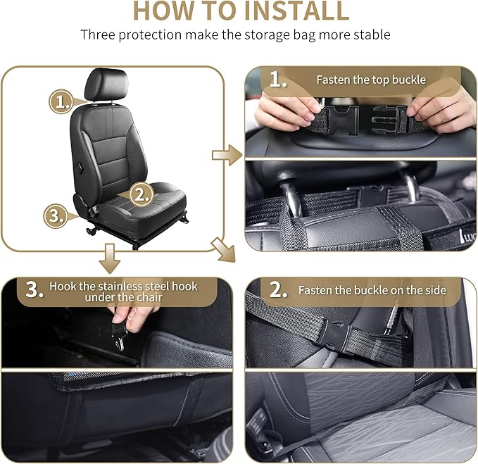 LUCMO Car Backseat Organizer with Touch Screen Tablet Holder,9 Storage Pockets Protectors Kick Mats Travel Accessories for Kids-Black