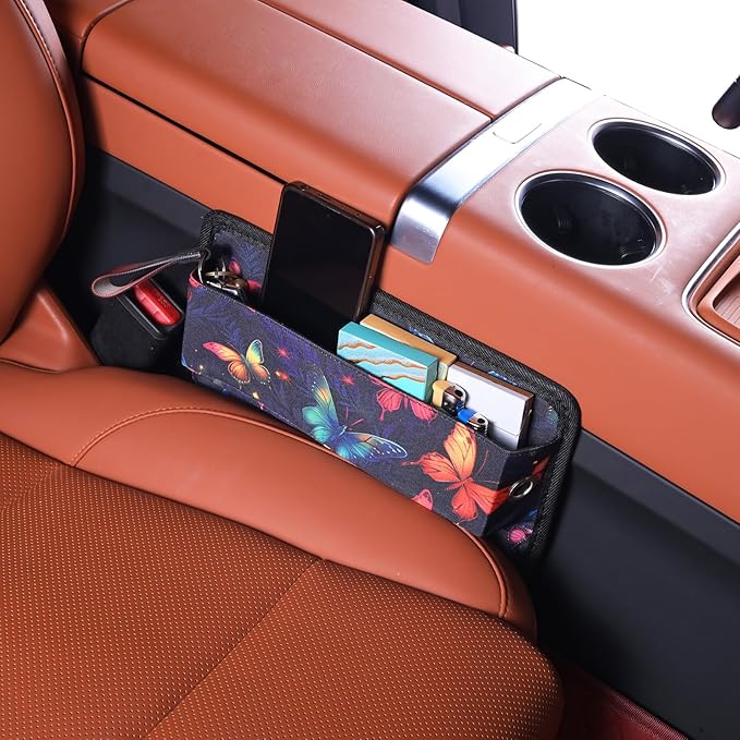 Universal Fit Car Seat Gap Filler Organizer Front Seat Set Divider Crevice Pockets Storage Box Auto Interior,Prevent from falling through gaps,Holds Glasses Phone key (2, Butterfly pattern)