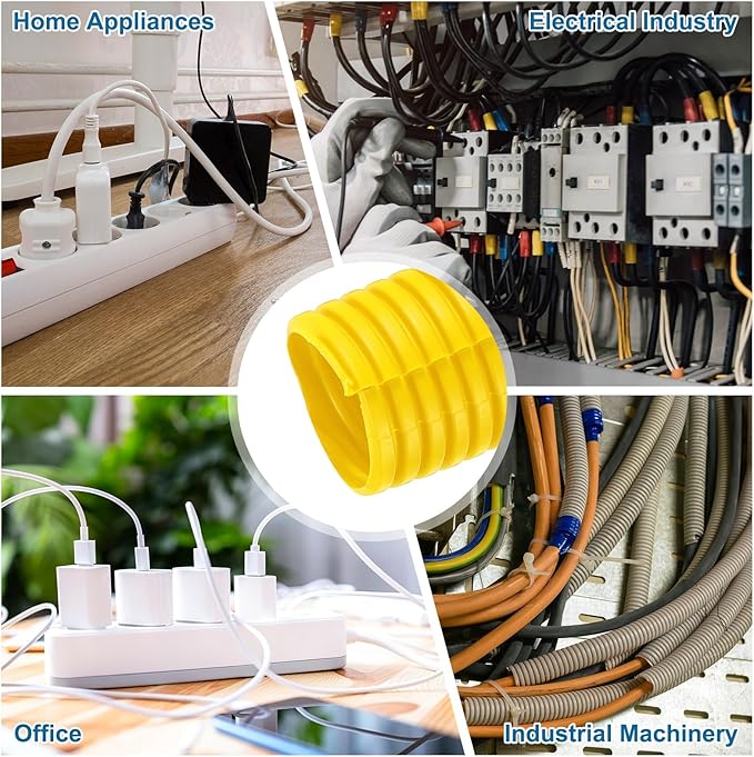 MECCANIXITY 1 1/4 Inch 20ft Split Wire Loom Tubing, Flexible Cord Protectors with Installation Tool Cable Management Sleeve Conduits Cover for Office Home Electrical Automotive Wires, Yellow