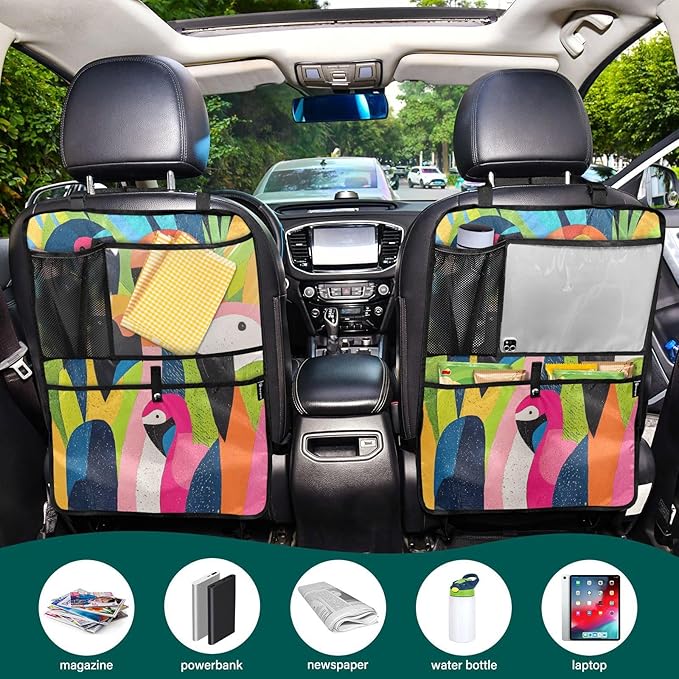 Pop Art Parrot Flamingo 1 Pack Backseat Car Organizer with Storage Pockets Seat Back Organizers for Kids Kick Mats Backseat Protector Automotive