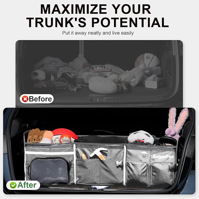 Bold Color Block Trunk Organizer | 95L, 35"x13.8"x11.8" | Dedicated Shoe Storage & 26L Ice Pack | Foldable for SUV/Car/Jeep | Car Accessories for Men & Women - Gray-X212