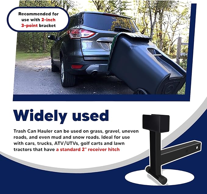 Trash Can Hauler Grabber with 2 inch Hitch Reciever, Garbage Hauling Towing Hitch Attachment on Lawnmower Three Point Hitch Fit for Lawn Mower Garden Tractors