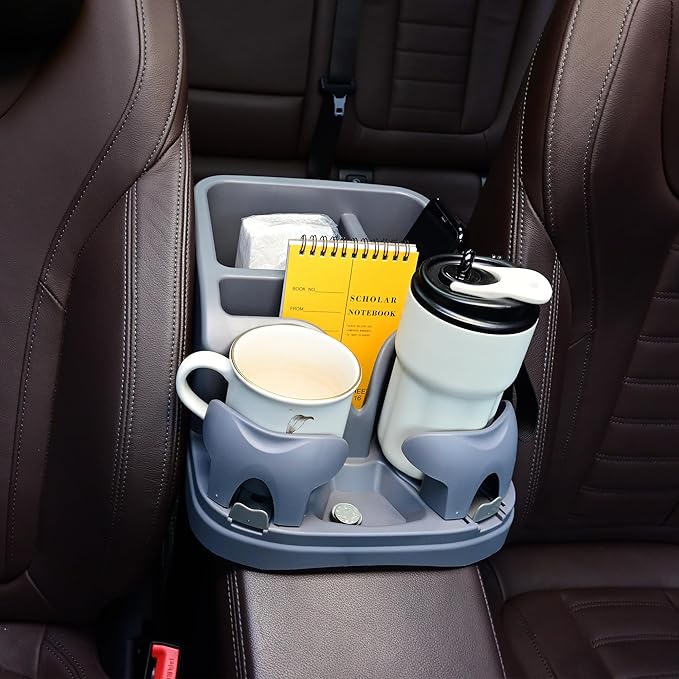 Universal Center Console Organizer for Truck Bench Seat & SUV, Truck Floor Console with Expandable Cup Holders, Fits Silverado Minivan, Stable Transmission Hump Storage Box for Car Backseat (Grey)