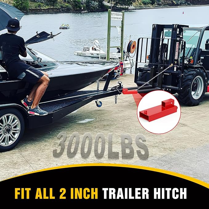 Nilight Forklift Trailer Hitch Attachment Fits 2 Inch Receiver Clamp on Pallet Fork Trailer Towing Adapter with Safety Chain & Hook Red