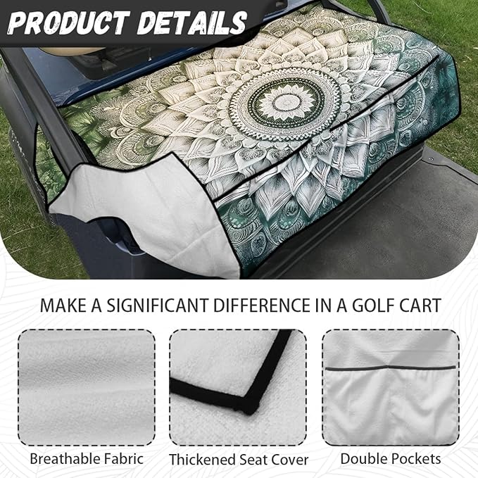 Universal Golf Cart Seat Cover with 4 Pockets Soft Golf Cart Seat Towel Blanket Fits 2-Seat Golf Carts