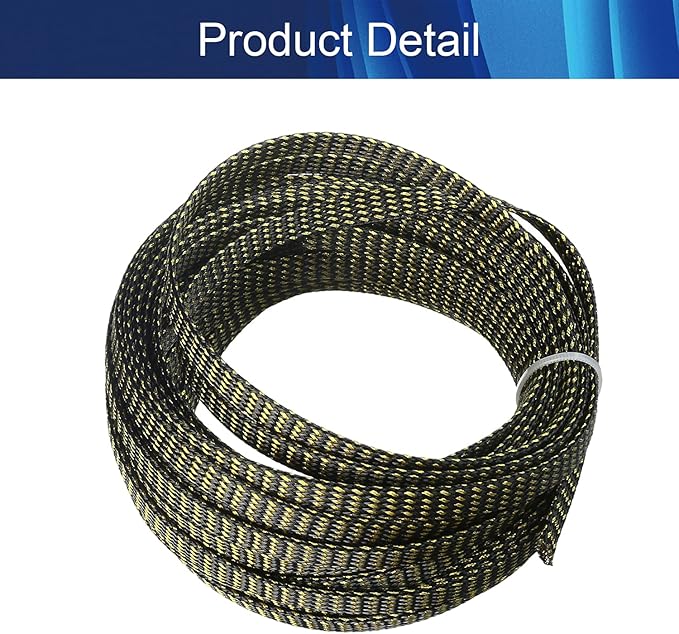Aicosineg Cable Sleeve Braided Sleeving PET Wire Loom Tubing Cable 32.81ft-1/3inch Wrap Protector for HiFi Audio and Video Headphone Cable Protect Wires from Chewing of Pets Black and Gold