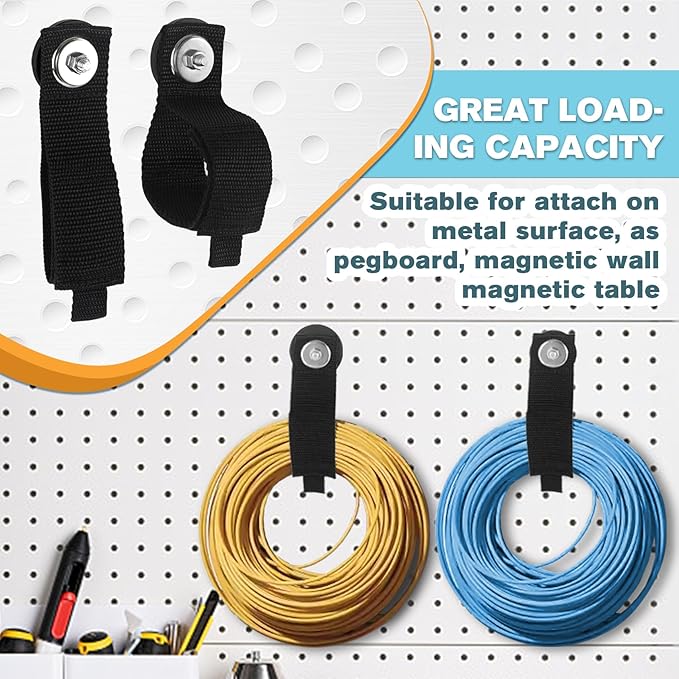 3 Pack Magnetic Extension Cord Organizers, 2.6-inch Magnet Hooks Heavy Duty Magnetic Hangers Cable Straps Holder Stick to Metal Pegboard, Great for Storage Wires Cords Hoses