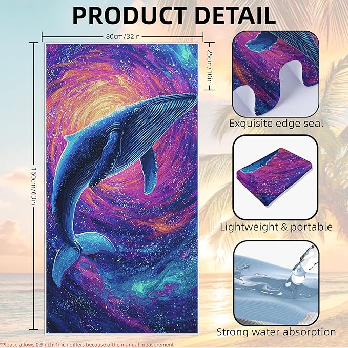 1 Pack Car Towel Seat Covers with Storage Bag, Multifunctional Towel for Gym Outdoor Sport, Picnic, Beach, Pet Dog Travel,Non-Slip Washable Car Seat Protector (Starry Whale)