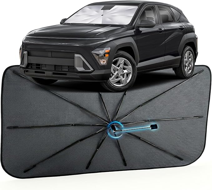 Car Windshield Sun Shade for Hyundai Kona 2024-2026 –[Reflective Coated Fabric] Sunshade Umbrella for Front Window, Car Shades Sun Visor Keep Car Cool and Protects Interior, 1:1 Exact Fit