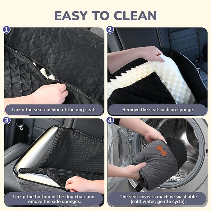 Dog Car Seat for Medium Large Dogs, 4" Elevated Booster Seat with ISOFIX Safety Fixation, Washable Cover & High Density Memory Foam, Portable for Car Front/Rear/Trunk Home Outdoor Use (Charcoal Gray)