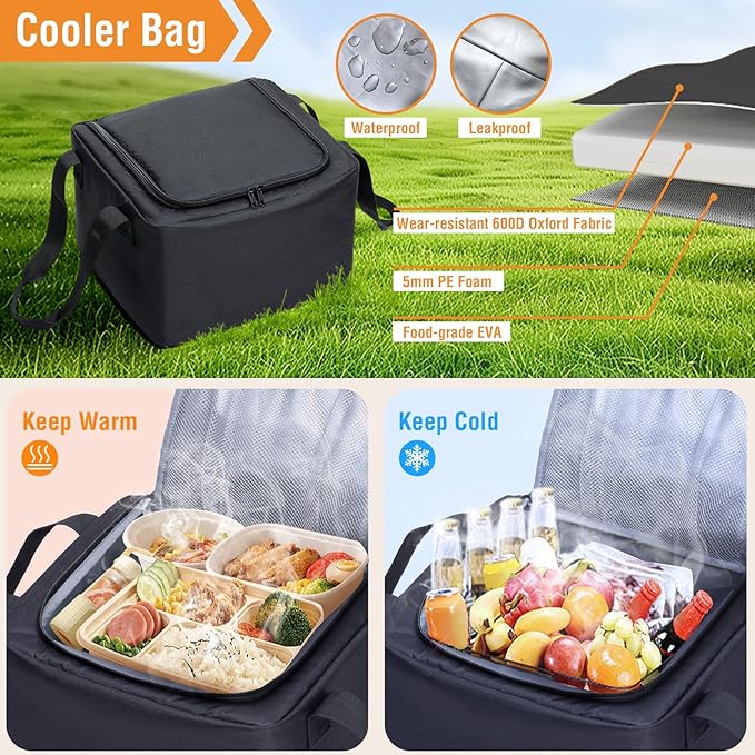 Car Front Trunk Organizer with Cooler Bag Compatible with Tesla Model Y Model 3 2020-2026, Foldable Grocery Frunk Storage Bag Collapsible for Car SUV with Multi Compartment，Black