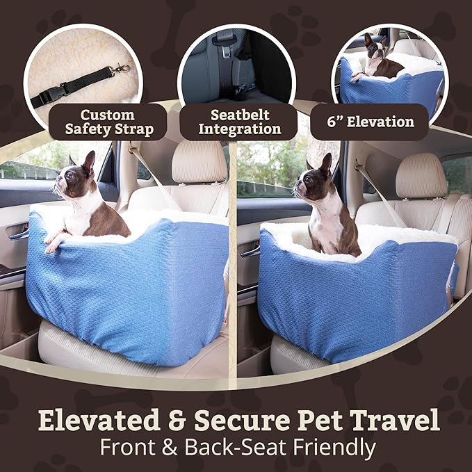 Snoozer Dog Car Seat: Lookout I Dog Booster Car Seat for Pets up to 25lbs, Helps Alleviate Travel Sickness & Fear for Dogs, Removable Washable Cover – Denim Diamond, Size Medium