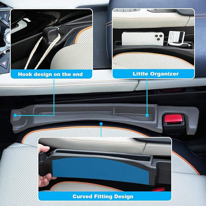 Car Seat Gap Filler with Drop Prevention & Storage Hook - Between Seats Console Organizer for SUV Truck - Car Accessories(2Pcs)