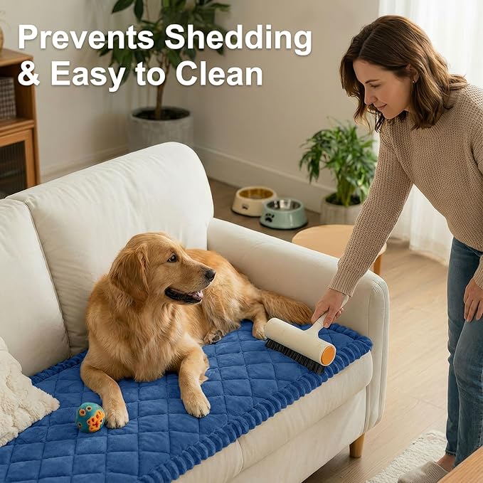 Smiry Fuzzy Couch Cover for Dogs, Non Slip Washable Pet Sofa Cover, Scratch Proof Hair Resistant Plush Sofa Slipcover, Pet Friendly Couch Cushion Protector for Cat, Navy, 27.6" x 47"