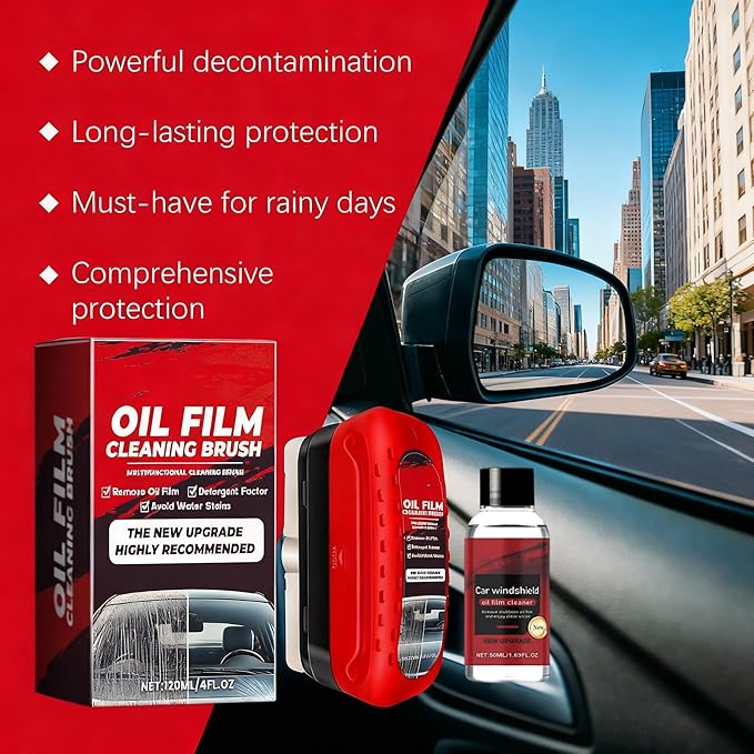 2PCS Glass Cleaner Kit, Windshield Oil Film Remover with Hydrophobic Coating & Cleaning Brush, Streak-Free Auto/Home Glass Cleaner for Car Windshields Windows Mirrors Shower Doors