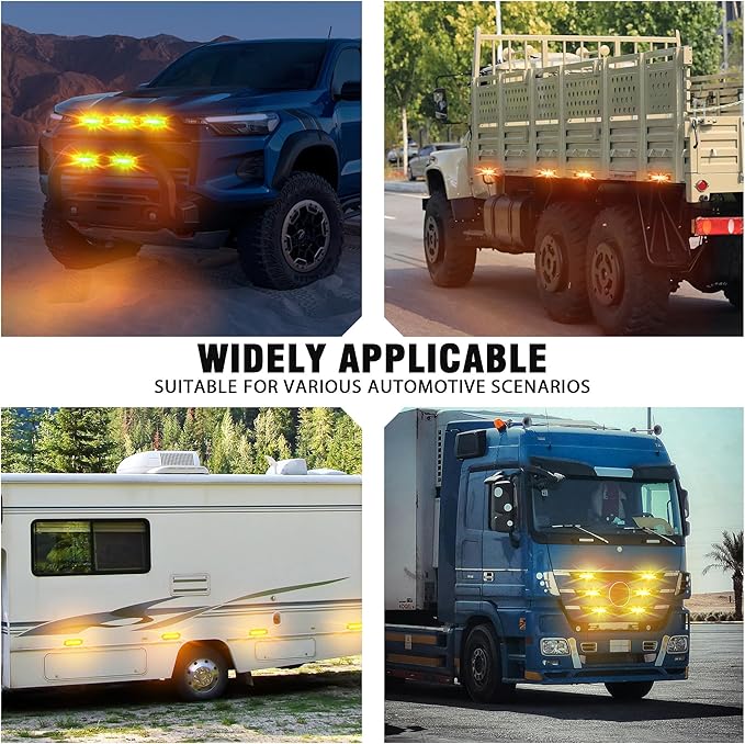 WINECO Amber 8PCS LED Strobe Lights Kit 12V 24V Sync Feature 12 LED Emergency Hazard Warning Lights with Strobe Controller for Trucks Vehicles ATV RV Cars Van