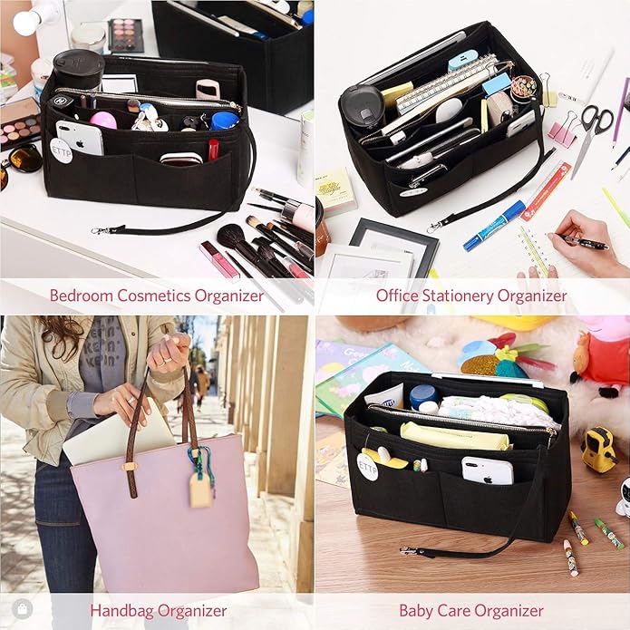 Purse Organizer Insert, Felt Tote Organizer Insert With Metal Zipper, Handbag Organizer For Speedy, Neverfull, Tote, Handbag, 7 Colors 5 Sizes