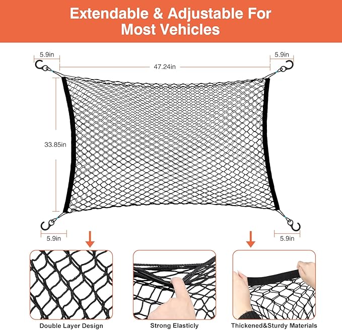 Car Dog Barrier Net 47.24" x 33.85" Dual Layer Safety Net for Dog Pet Children Vehicle Universal Mesh Barrier Guard Blocks Access To Car Front Seats Organiser Net Bag Mesh Storage
